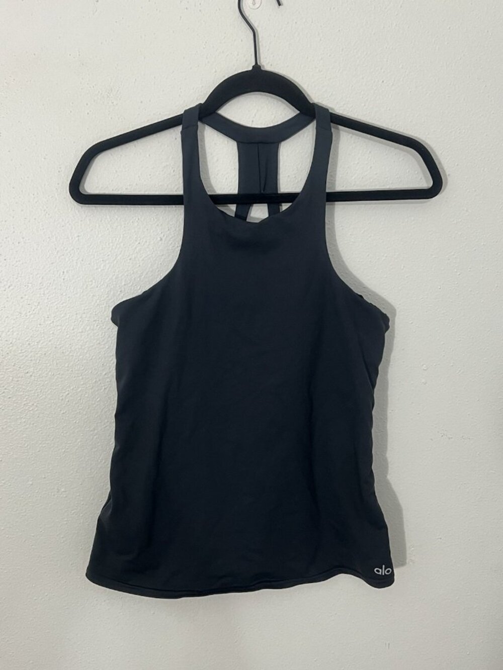 Alo Yoga High Neck Dark Gray Racerback Tank Top Built In Bra Size Medium